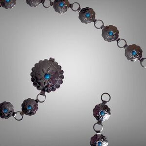 🌼Silver Concho Belt with Turquoise Accents